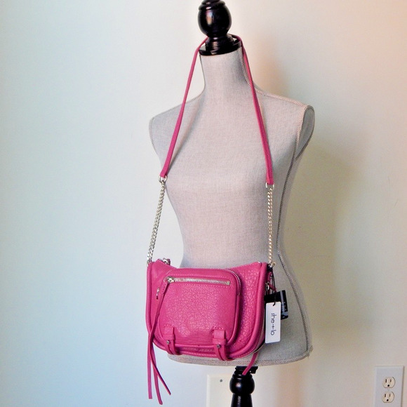 NWT SHE LO Genuine Pebbled Leather RISE ABOVE Chain Link Fuchsia Crossbody Bag - Picture 1 of 13